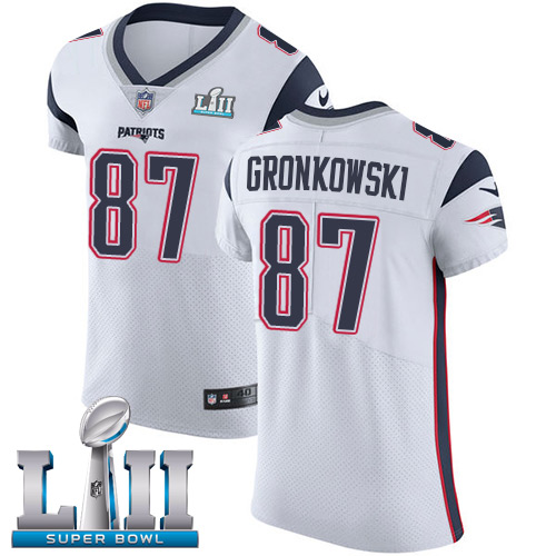Nike Patriots #87 Rob Gronkowski White Super Bowl LII Men's Stitched NFL Vapor Untouchable Elite Jersey - Click Image to Close